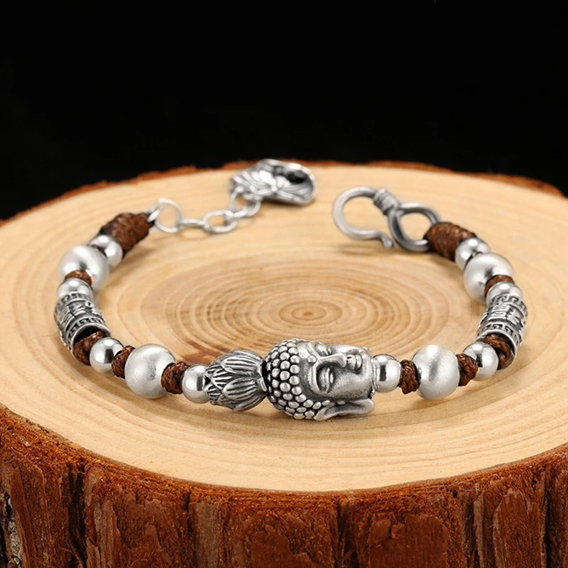 SR Guochao Buddha Head Knitted Bracelet Men's Fashion Minority Design Sense Retro Ethnic Style Jewelry Viking Bracelet Man Women