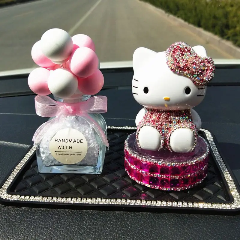 Sanrio HelloKitty Diamond Ornaments Perfume Bottle Base Anime Character Accessories Kawaii Creative Car Interior Decoration