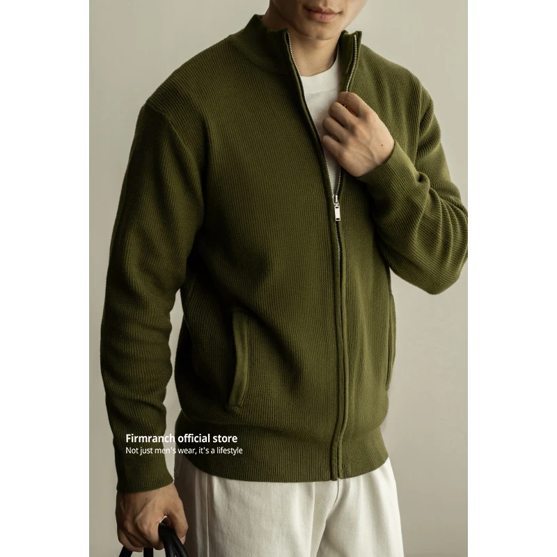 Firmranch Machine Washable Anti-pilling Texture Men's Knitted Cardigan Jacket For Men Women Stand Collar Sweaters Knitwear