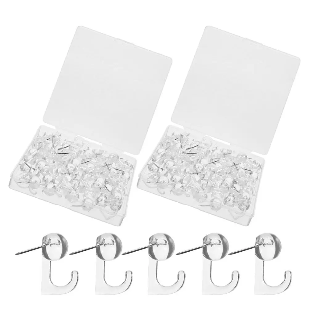 100Pcs Push Pin Hooks Plastic Head Thumb Tacks for Wood Fabric Wall Office Bulletin Map Message Board Multi Function Pushpins