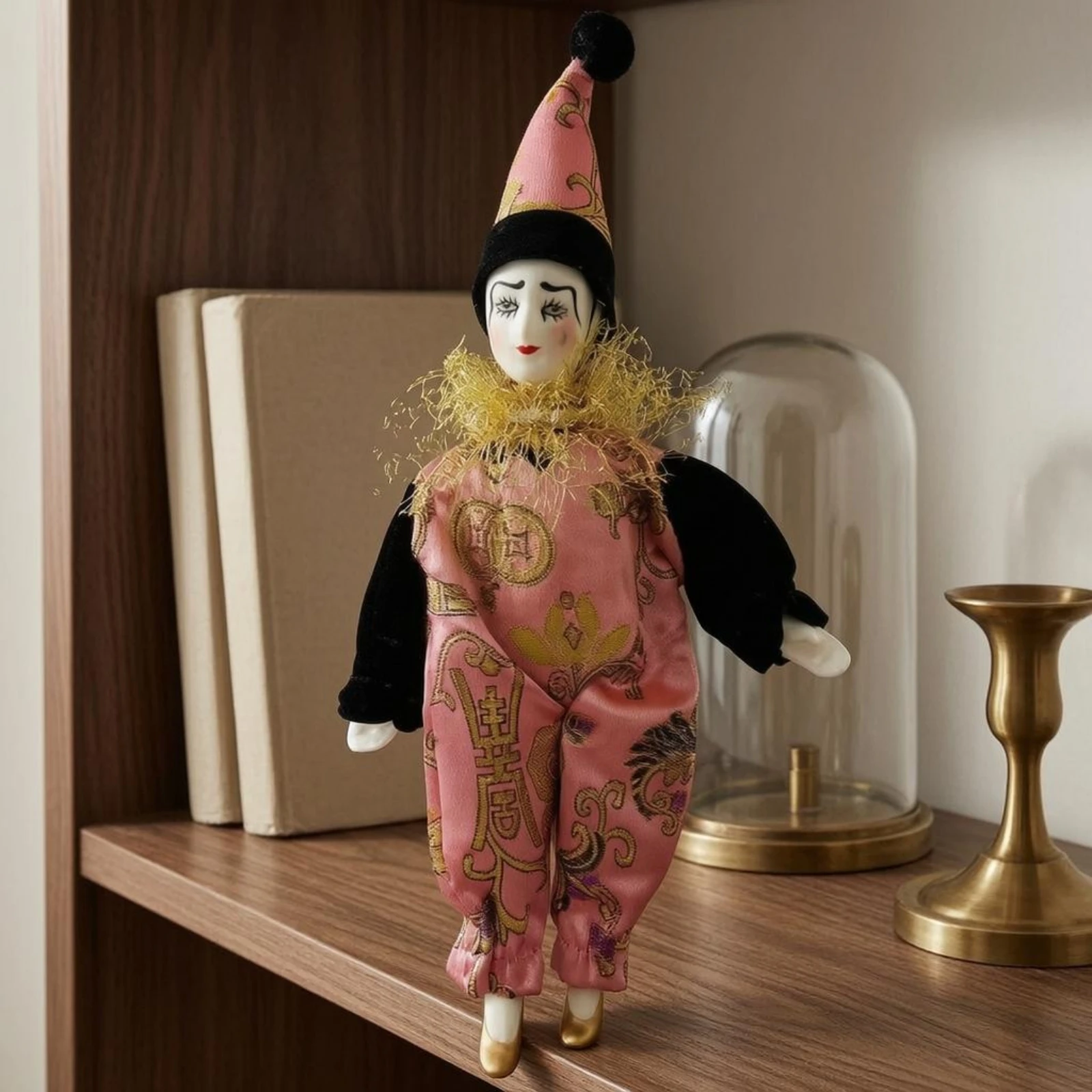 Stuffed Doll with Pointed Hat Gold Shoes Ornate Doll with Ruffled Collar view 2