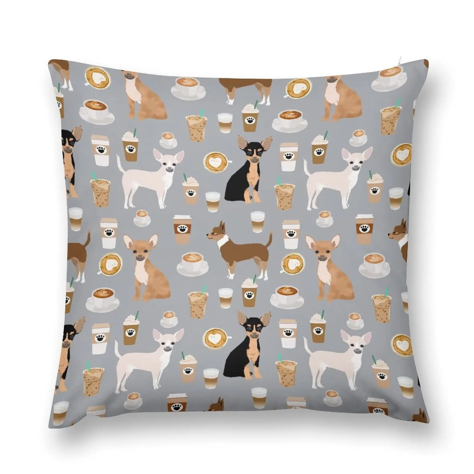 Chihuahua dog breed coffee pupuccino dog art chiwawas chihuahuas gifts Throw Pillow Custom Cushion Photo pillow