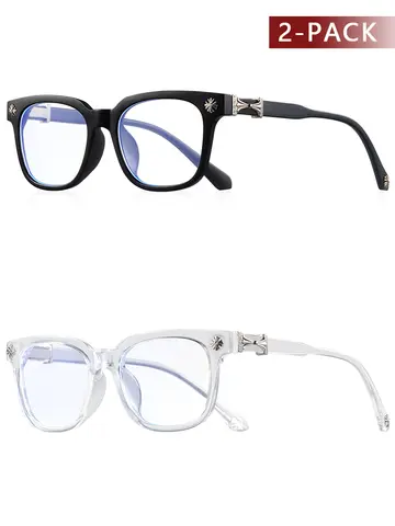 CRIXALIS 2Pcs Square Anti Blue Light Glasses For Men And Women Black & Transparent Frame Unisex Computer Wearing Women Glasses