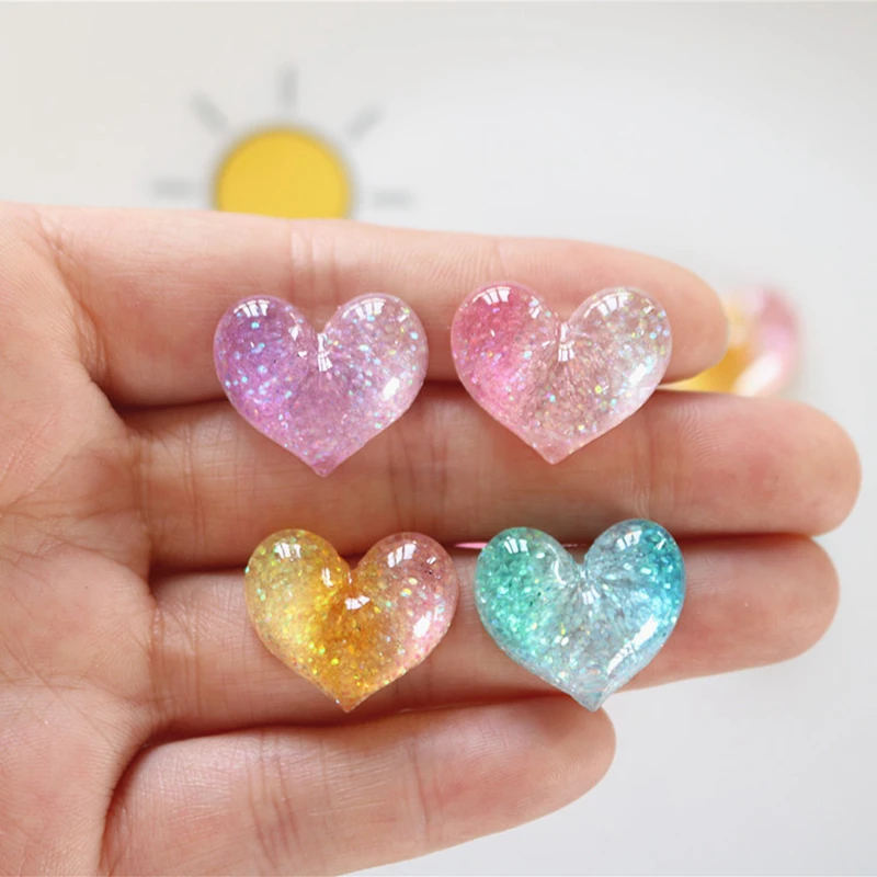 10 Pcs New Lovely Mini Colour Cartoon Bicolor Heart Resin Scrapbook Diy Jewellery Hairpin Accessories Decorate Craft