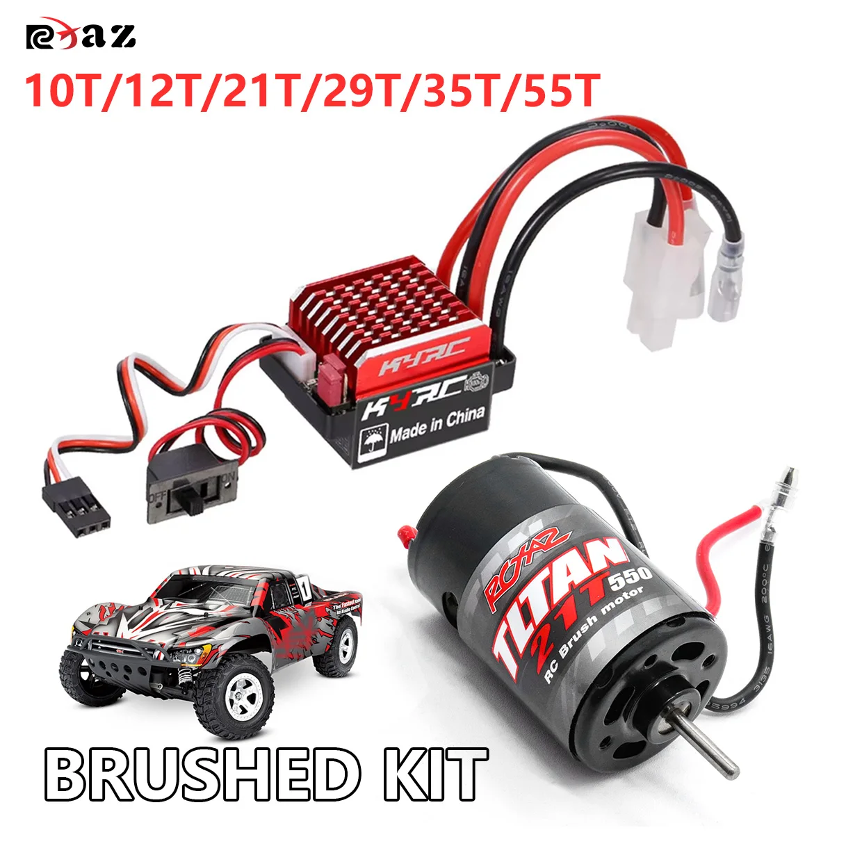 RC Brushed Combo 550 Brushed Motor 10T 12T 21T 29T 35T 55T with 60A ESC for 1/10 RC Off-road Racing Car Truck