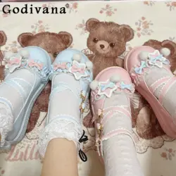 Sweet Cute Comfortable Chunky Platform Pumps Bowknot Leather Heel Students Light Casual Girls Single Shoes