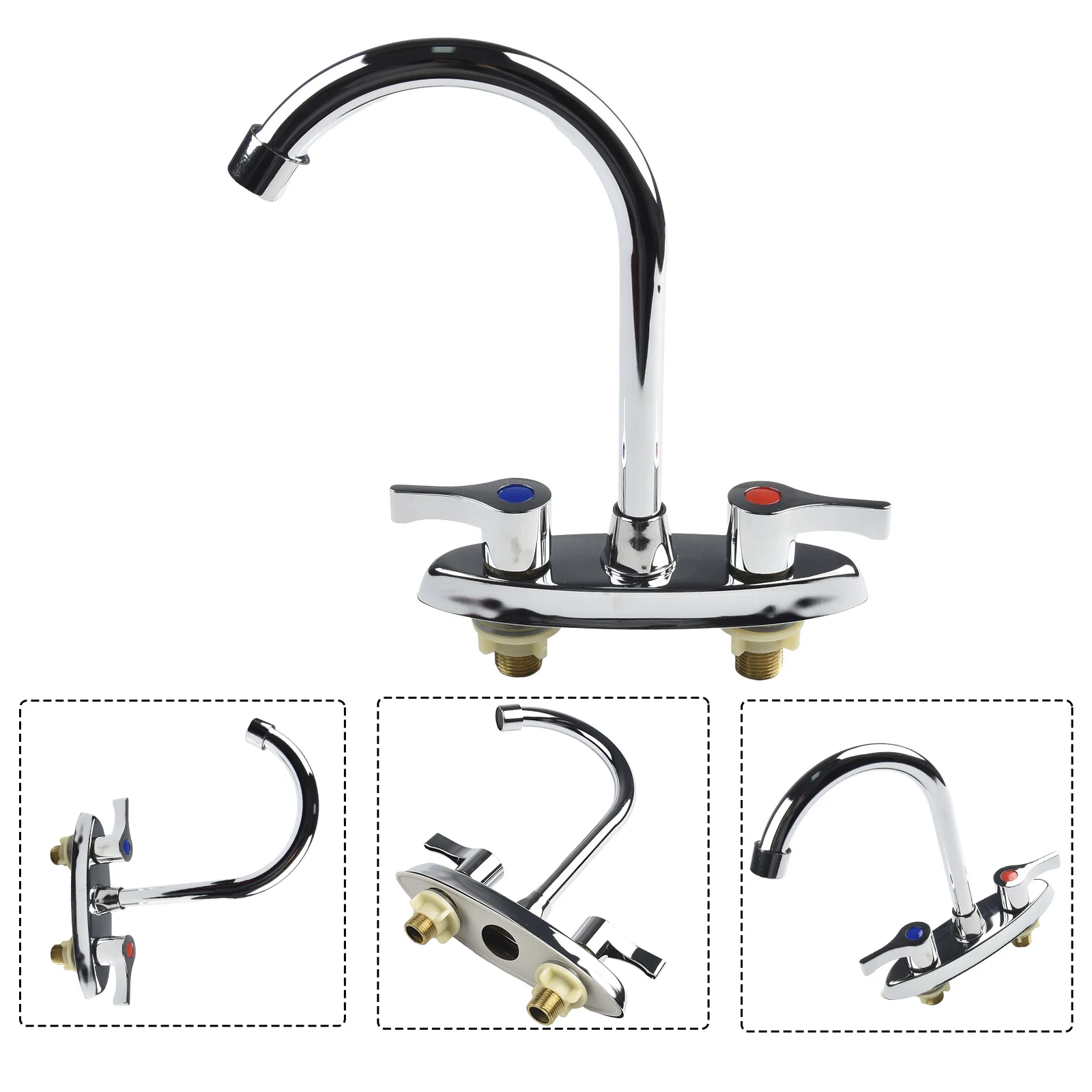 1pc Brass Double Hole Handle Faucet Rotary Basin Sink Mixer Tap Water Mixer Wash Basin Kitchen Faucet Hardware Household