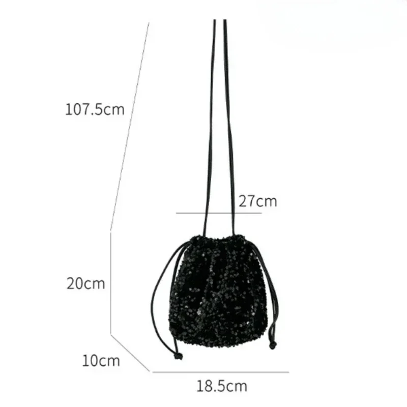 Sequin Crossbody Bag for Women 2024 Summer Fashion Drawstring Small Bucket Shoulder Bag Female Party Wedding Evening Bag Bolsa