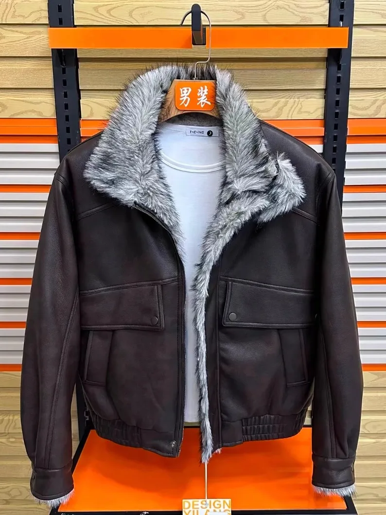 

Мужская зимняя модная куртка из искусственной кожи с теплой флисовой подкладкой, воротником, в деловом стиле, с длинными рукавами, на молнии, без капюшона