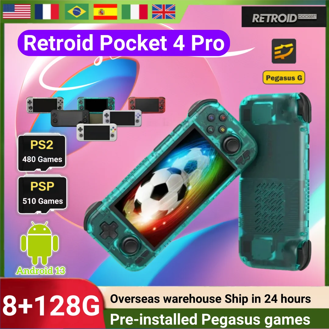 

Retroid Pocket 4 Pro Retro Handheld Game Video Player Console 4.7 Inch Screen 8G+128G Android 13 Bluetooth 512G PSP PS2 RP4 PRO