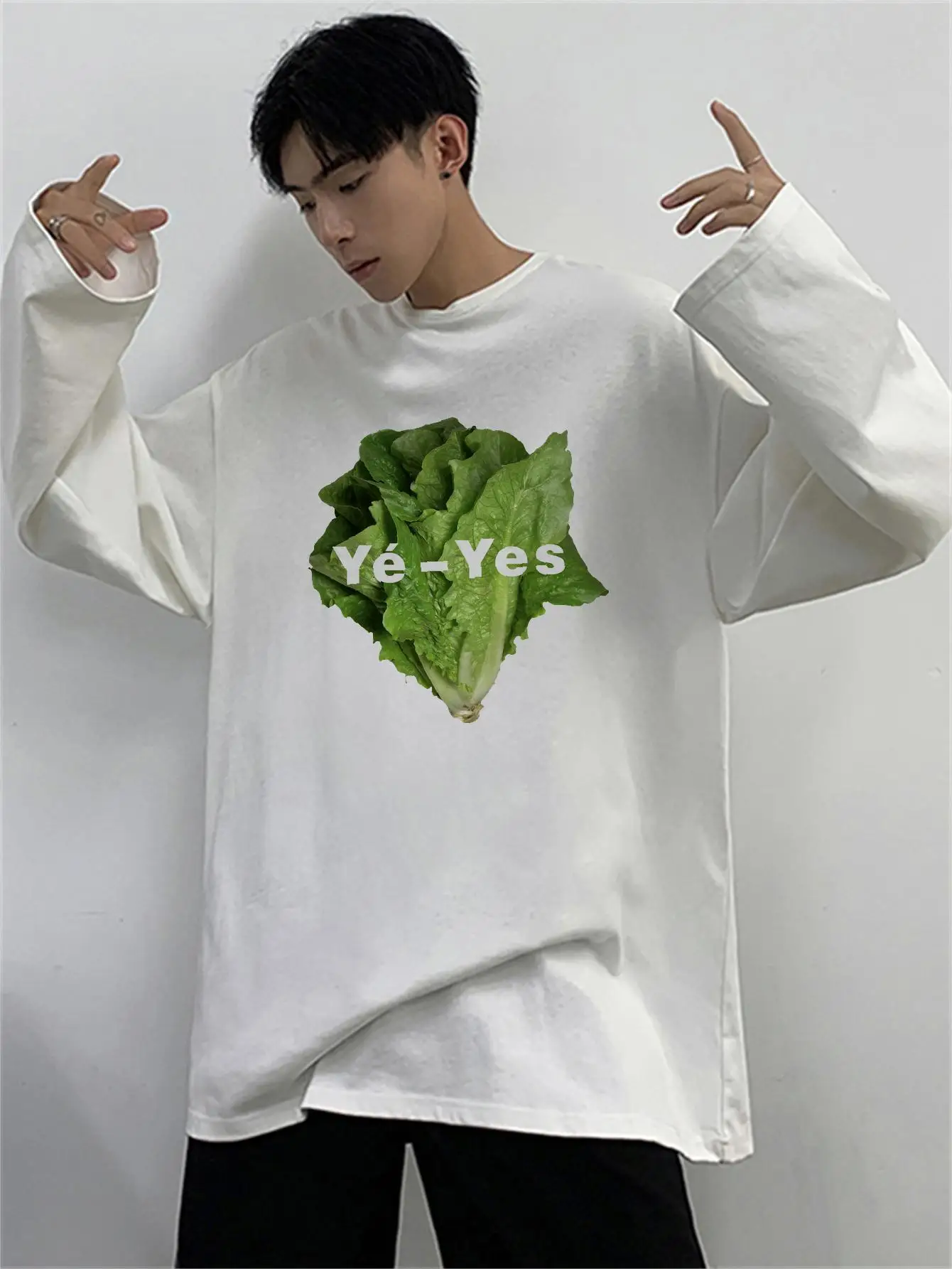 Romaine Lettuce Funny Print Men T-shirt Long Sleeve Fashion Oversize O-neck Tops Clothing Kpop Unisex Y2k Tees Male Streetwear