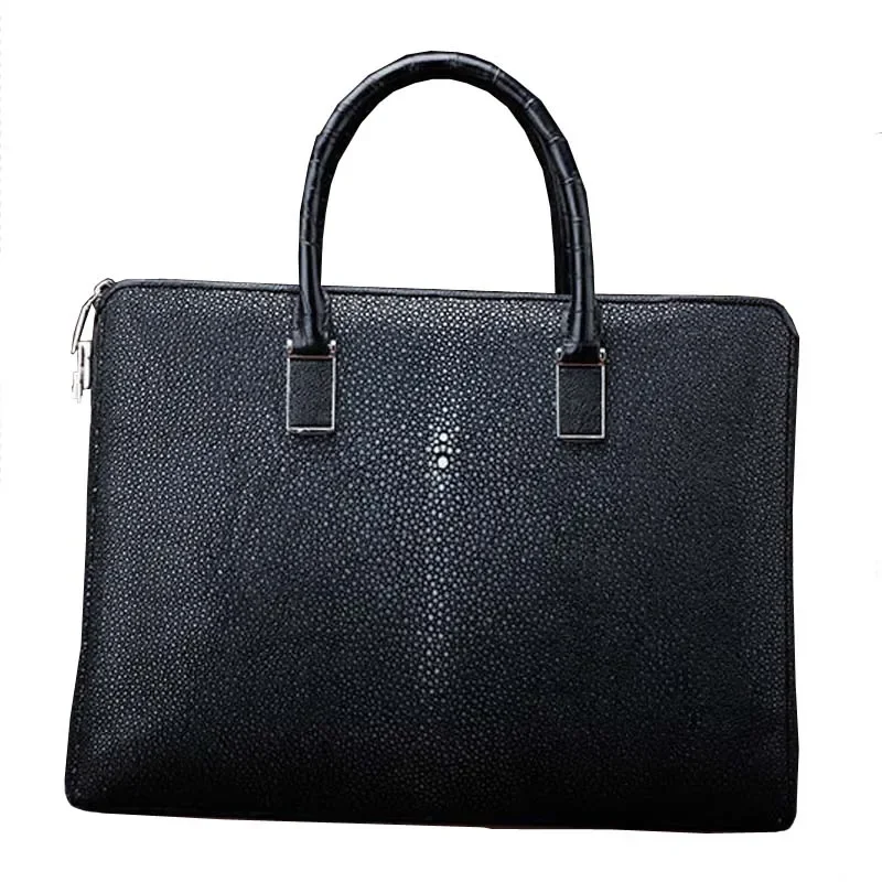 ourui new  selling  Pearl fish skin  men male briefcase  black handbag men bag