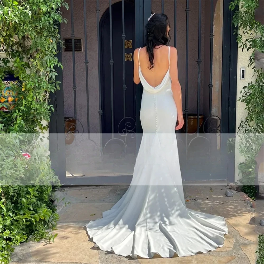 Customize vestidos de novia Elegant Mermaid Wedding Dress 2024 V-Neck Open Back Spaghetti Straps Sleeveless Bridal Customize