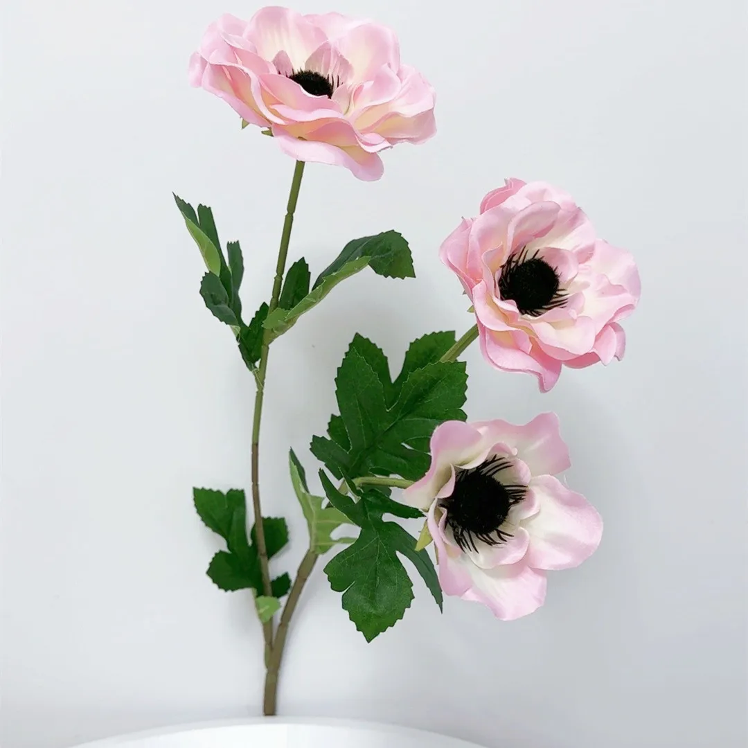 3 Heads Anemone Fake Flowers Silk Flores Bouquet Home Decor Artificial Party Wedding Decoration Wreath DIY Crafting Accessories