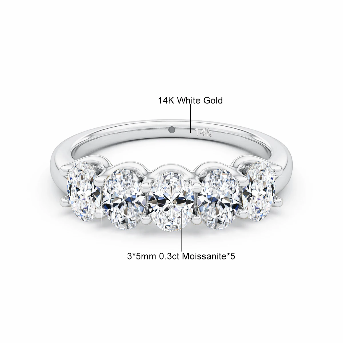 SDOOU داينتي 14K الذهب 5-حجر 0.3ct البيضاوي مويسانيتي الدائري D اللون اليومي عيد ميلاد الذكرى عيد الميلاد مجوهرات هدية لها