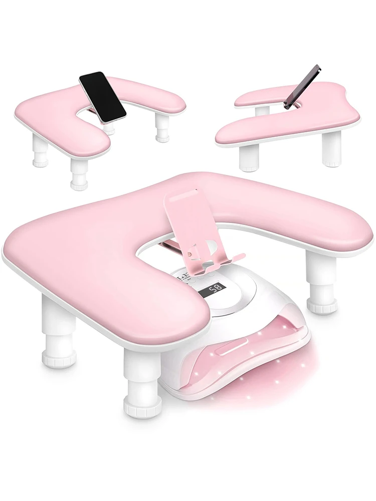 1 Stück Rosa Höhenverstellbare Nagel-Armstütze mit Drehbarem Telefonhalter, PU-Leder Nageltechniker-Armstütze, U-förmige Handauflage – Detail 4