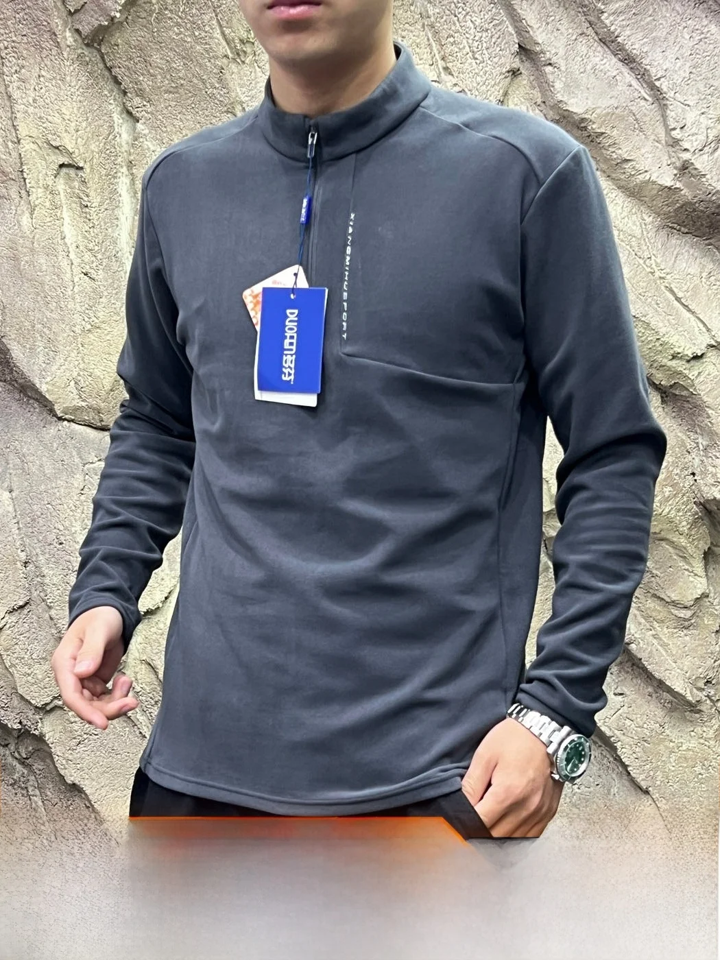 Men's Half-Zip Thermal Regulation Base Shirt Far Infrared Heating Technology Casual Style Long Sleeve Polyester Blend T-Shirt