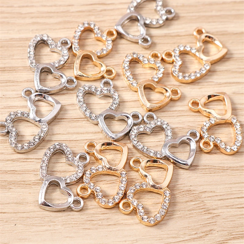 10 Stück 16x15mm Niedliche Kristall-Legierung Doppelherz-Anhänger für Schmuckherstellung, Ohrringe, Halsketten, DIY-Bastelzubehör – Detail 7