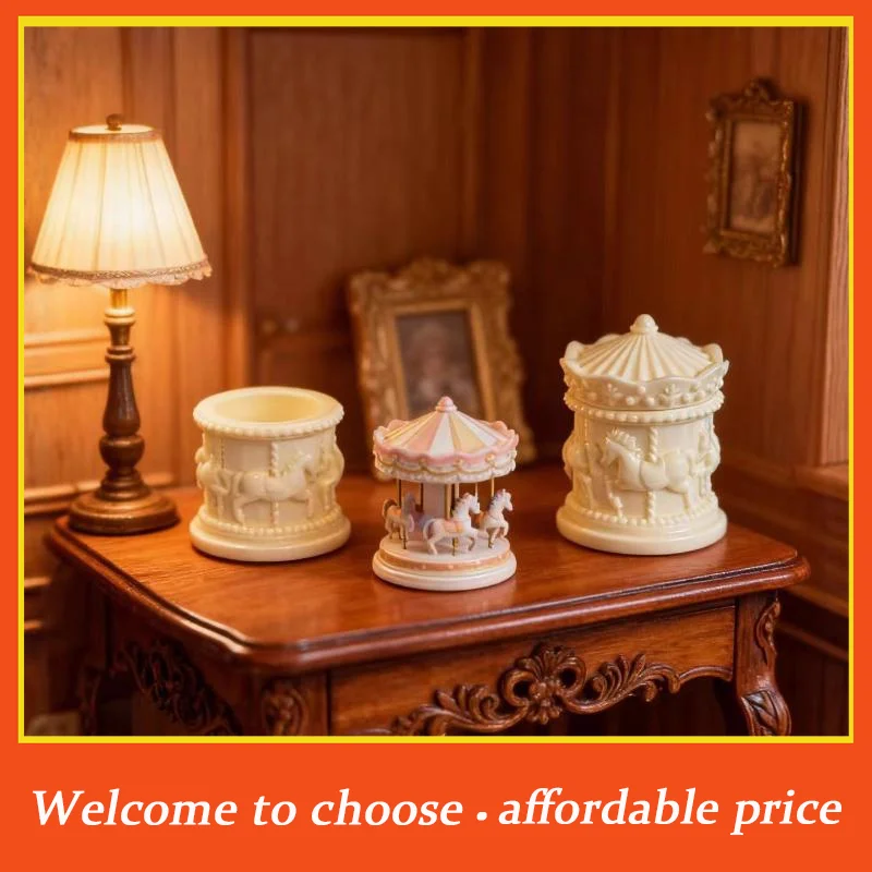**Resin 1Pcs Dollhouse Miniature Carousel Mini Storage Box Model Doll House Accessories Coffee Storage Case Home Decoration Toy