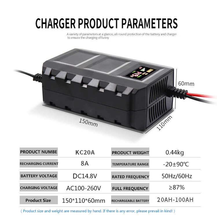 Car Battery Charger, 12V 8A Smart Lithium Iron Phosphate Battery Charger for Car Truck Motorcycle Lawn Mower Marine US Plug