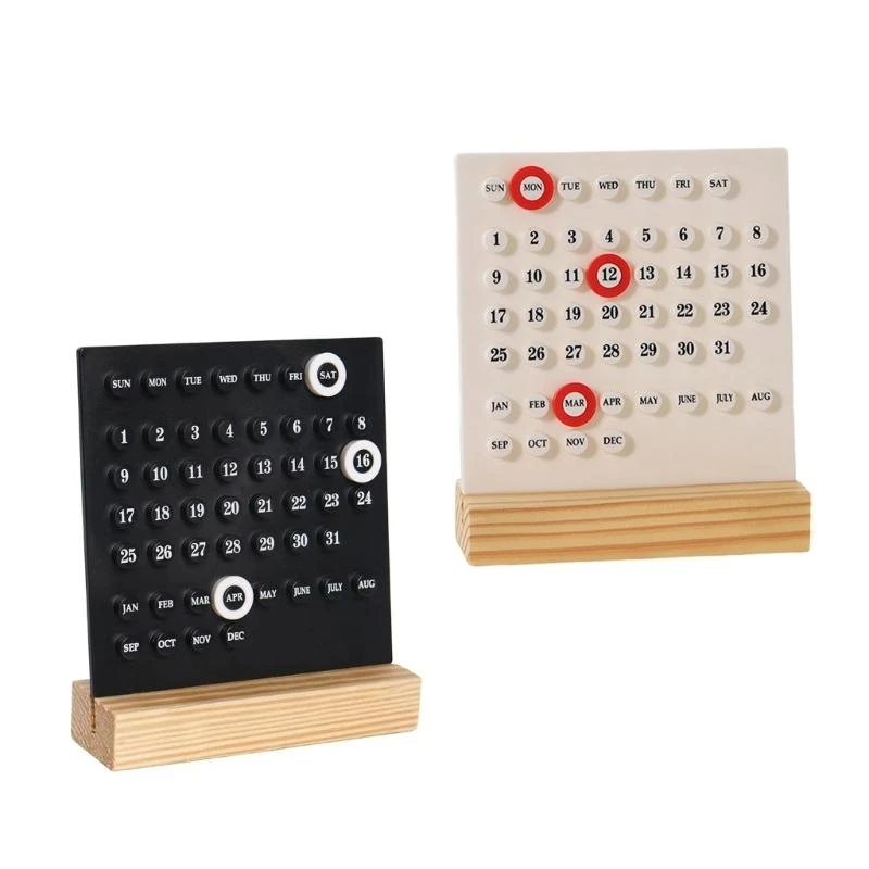 Acylic Permanent Calendar Wooden Stand Month Week Date Display for Desk Decors Q5WC