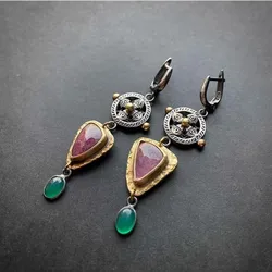 KSRA 2024 New Fashion Retro Geometry Colored Stone Hang Earrings For Women Creative Birthday Party Jewelry