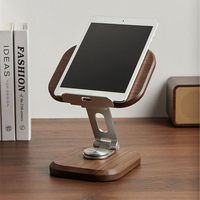 Black Walnut Wood Device Stand 360° Rotation Adjustable Ipad Phone Tablet Holder Multi Functional Desktop Aluminum Alloy Support