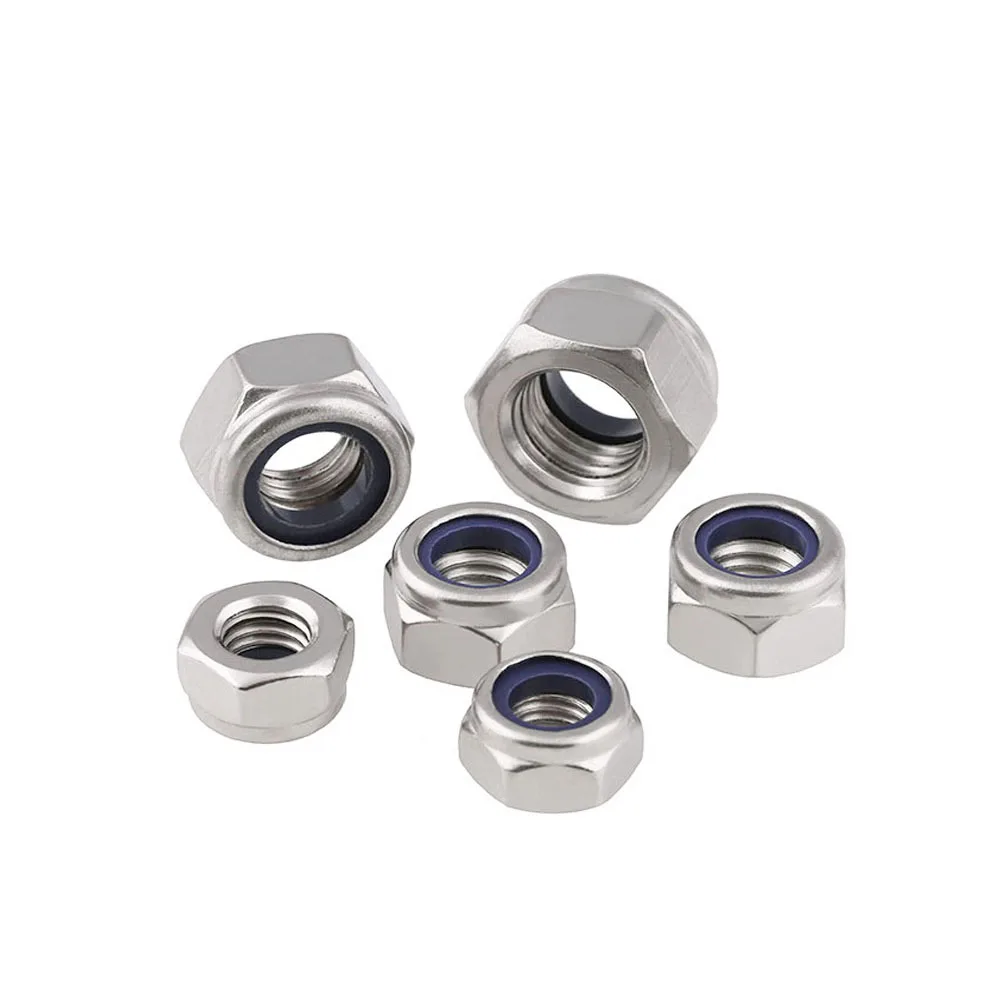 2-30PCS A2 High Quality Nylon Insert Self Lock Nut 304 Stainless Steel Hex Hexagon Nylock Nuts M3 M4 M5 M6 M8 M10 M12 M16 DIN985