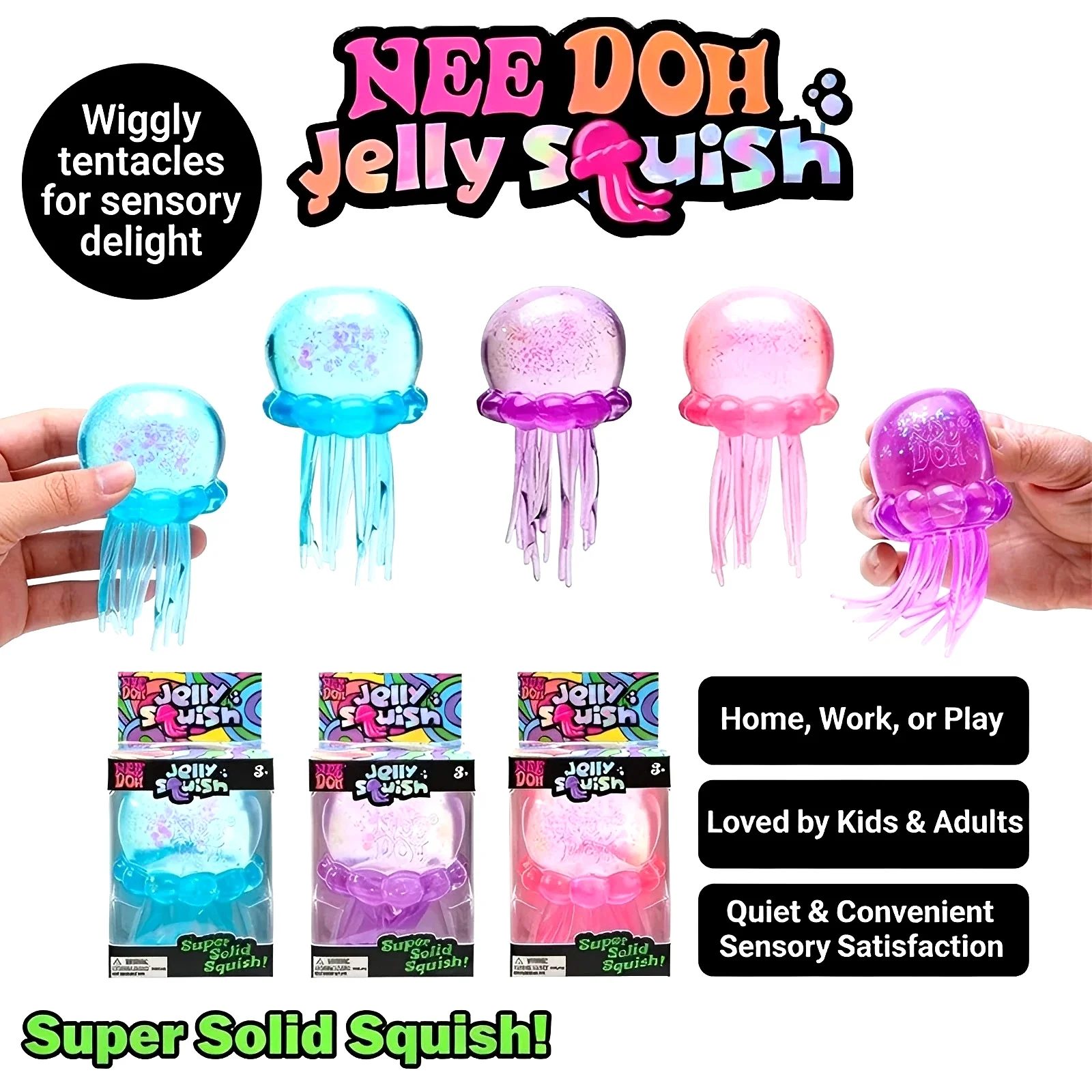 Trending Nee Doh Jellyfish & Cube Squish Toy, Soft Jelly Squeeze Stress Relief Fidget Toy, Sensory NeeDoh for Kids & Adults