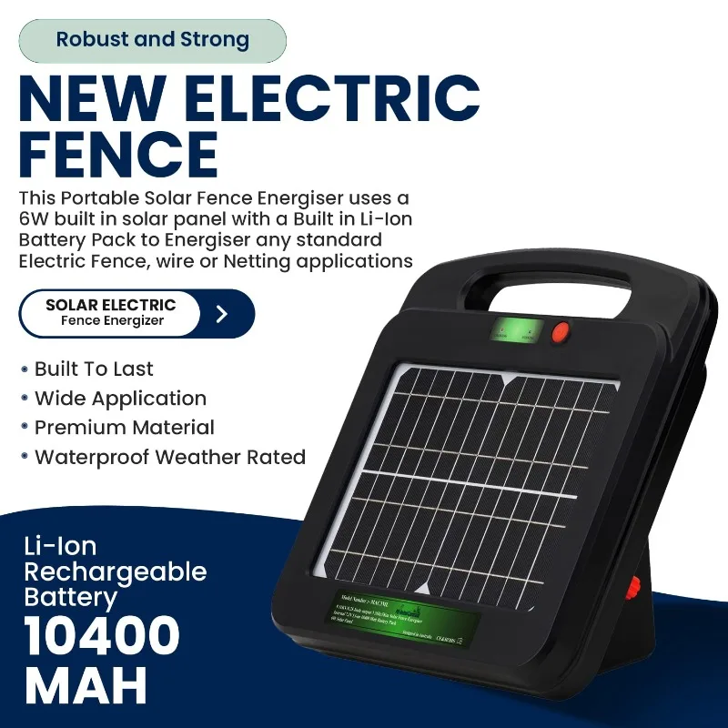 Solar Powered Electric Fence Charger 3 Mile 0.25 Joules Output (9-11KV) Electric Fence Energizer Containment