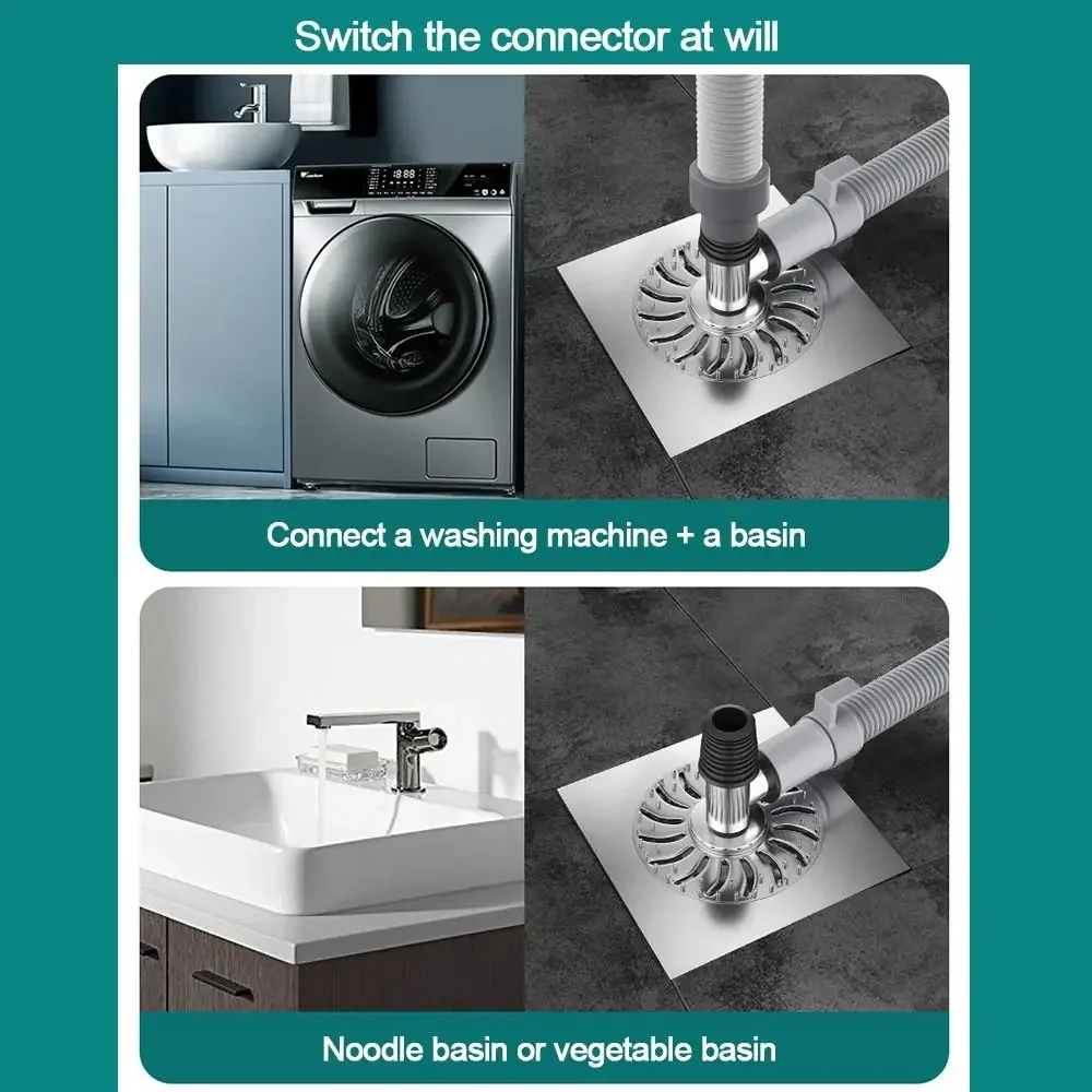 Snap Joint Washing Machine Floor Drain Cover Insect Prevention Anti-Overflow Multifunctional Tee Connector Double Purpose
