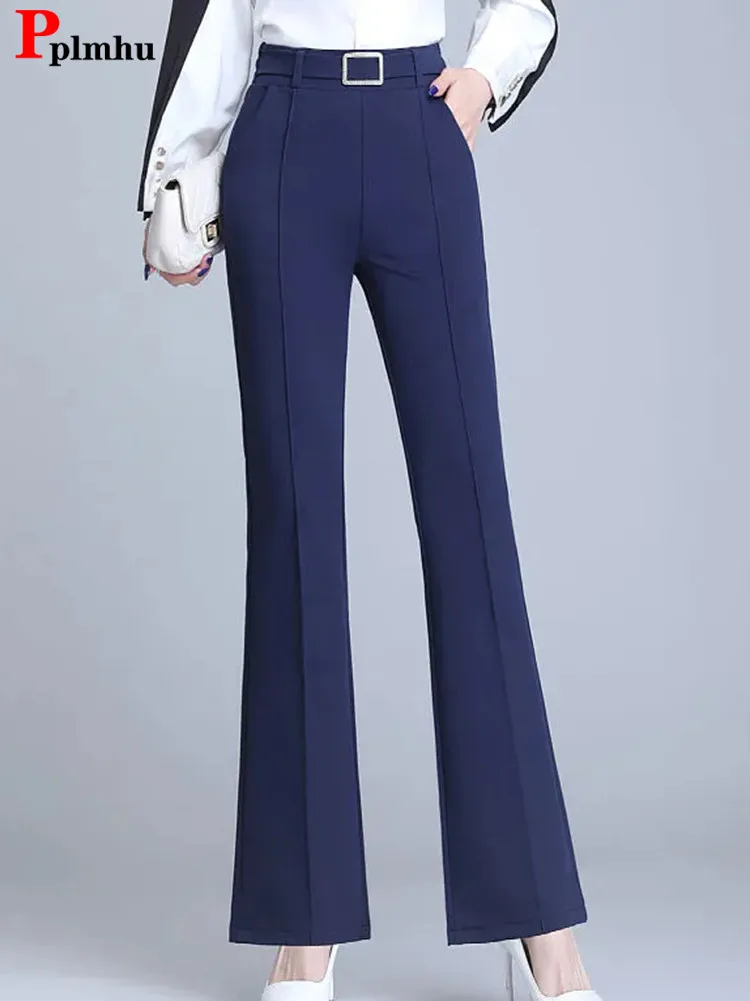 

Office Womens Flare Pants Korean High Waist Straight Pantalones Oversize 4xl Suits Trousers Elegant Mom Belt Spodnie Spring Fall