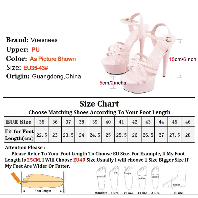 Fashion Platform Summer High Heels Women Sandals 15CM Sexy Narrowband Nightclub Fetish Stilettos Plus Size Pole Dancing Shoes