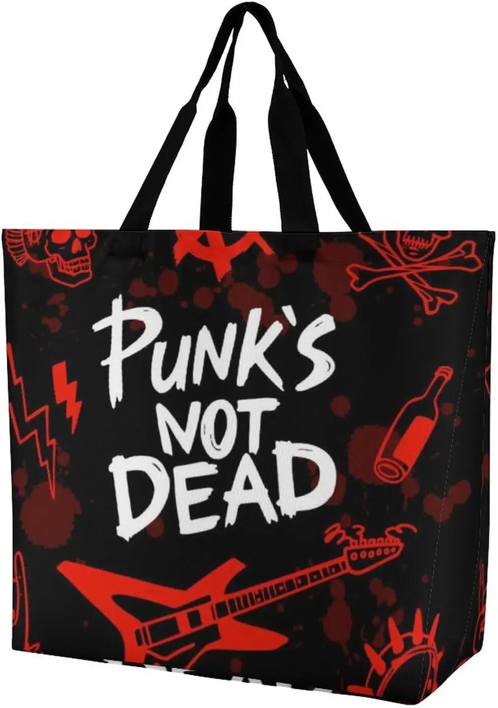 

Punk's Not Dead Womens Tote Bag Guitar Rock Music Grocery Bags Decoration Party Favors, Eco-Friendly Shopping Bag Fashion