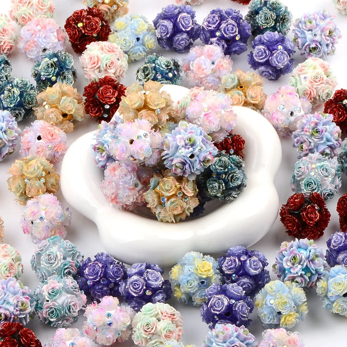 4pcs Hand-paint rose flower beads Acrylic round beads for Jewelry Making DIY Charm Bracelet Necklace Pendant Spacer beads