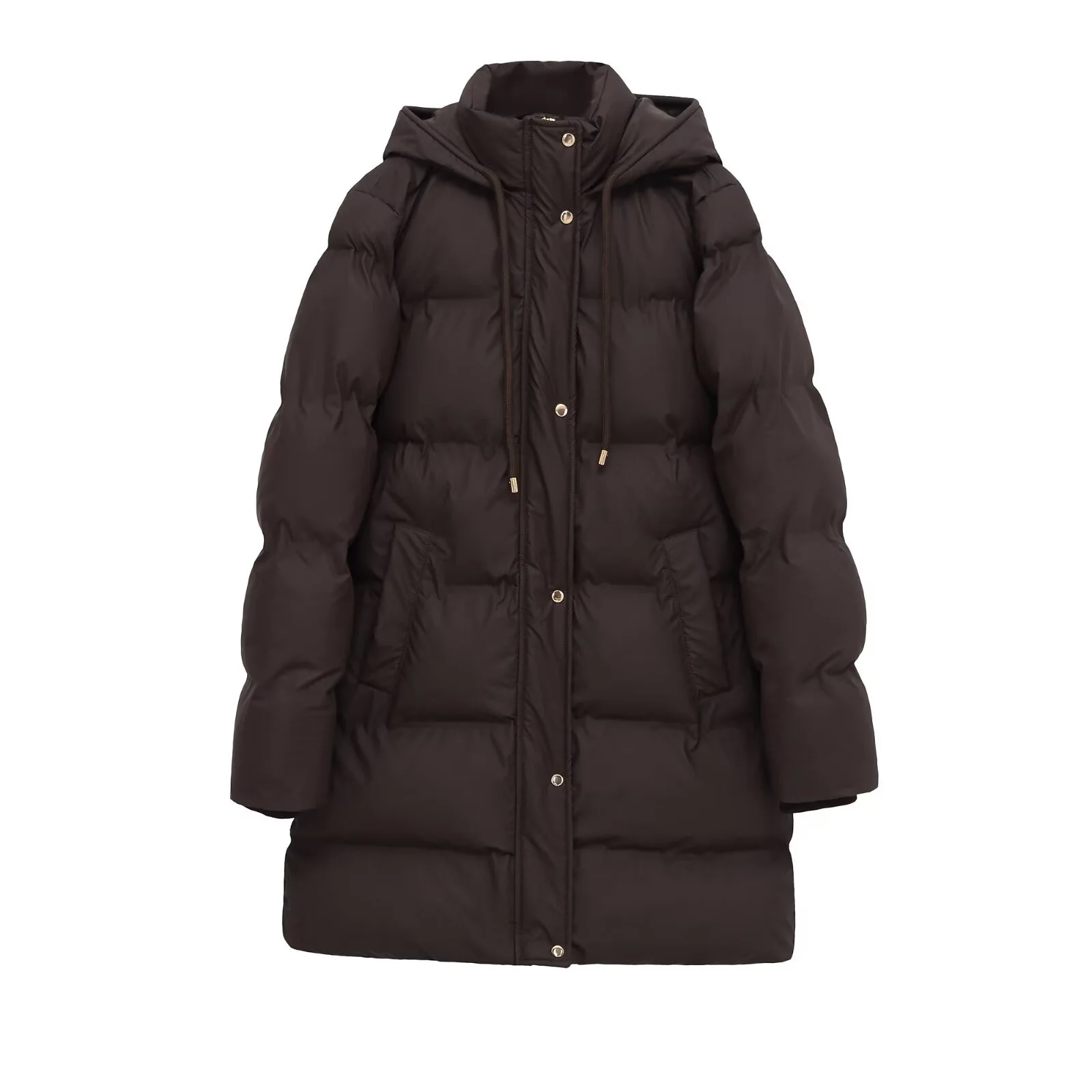 2025 شتاء جديد المرأة مزاجه المألوف عادية بسيطة مقنعين عالية الرقبة منتصف طول القطن معطف يندبروف سترة سميكة