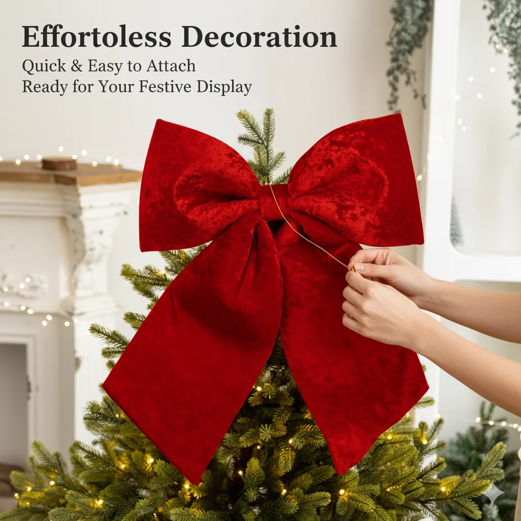 

Large 60cm Velvet Red Bow Christmas Tree Decoration DIY Hanging Ornament For Holiday Party Indoor Fireplace Front Door Display