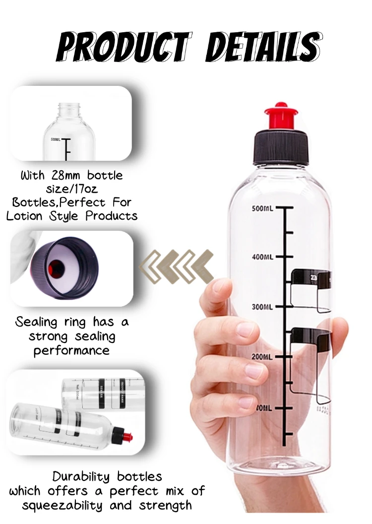 Lucullan 500ml Leere Quetschflasche mit Zugverschluss für Autowachs, Shampoo & Versiegelungsmittel – Detail 2