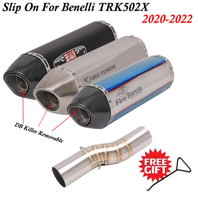 

Slip On For Benelli TRK502X TRK 502X 2020 - 2022 Motorcycle Escape Exhaust Tube With Middle Link Pipe DB Killer Muffler
