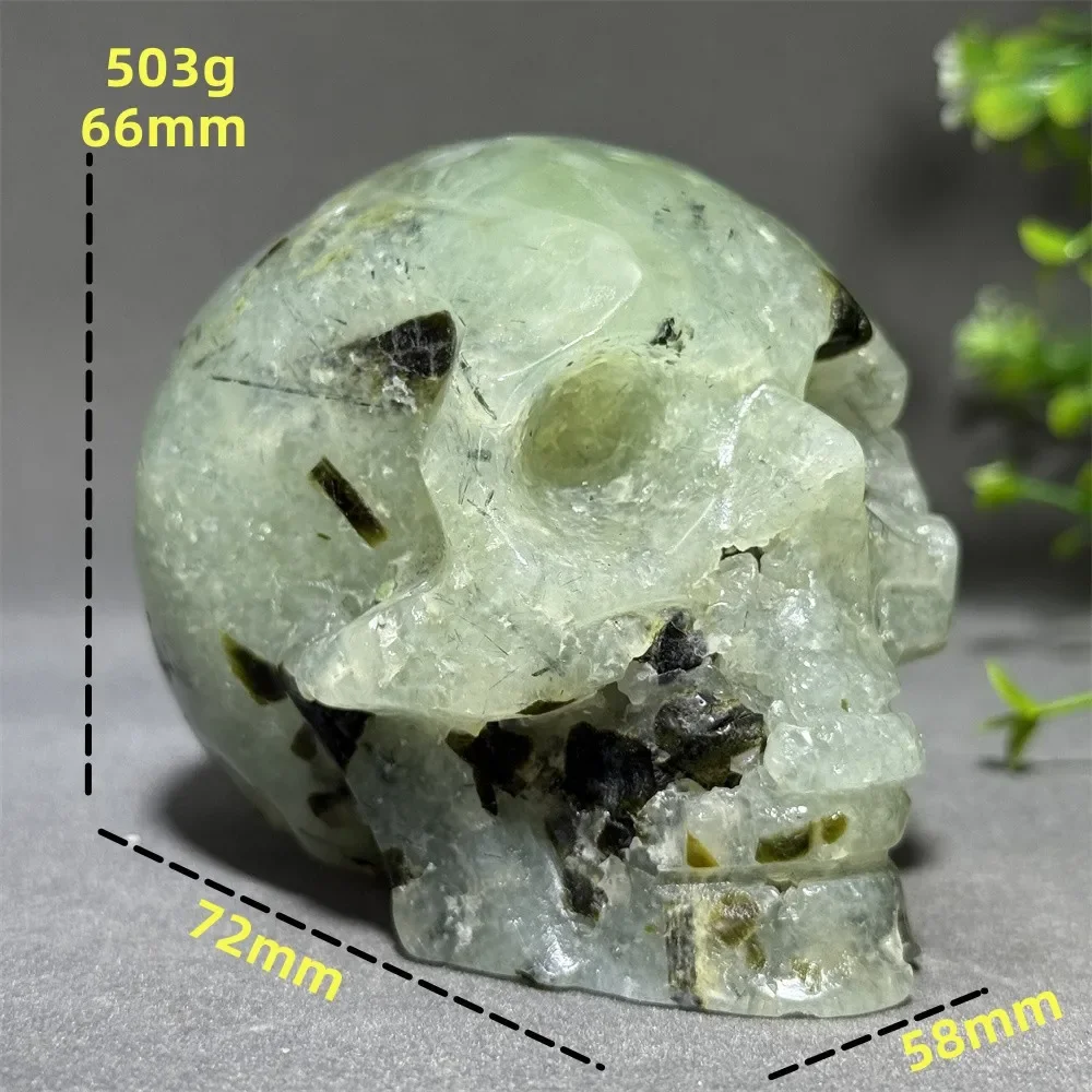 Natural Mineral Green Grape Agate Tourmaline Skull Hand Carved Meditation Witchcraft Energy Home Decoration Crafts Holiday Gift