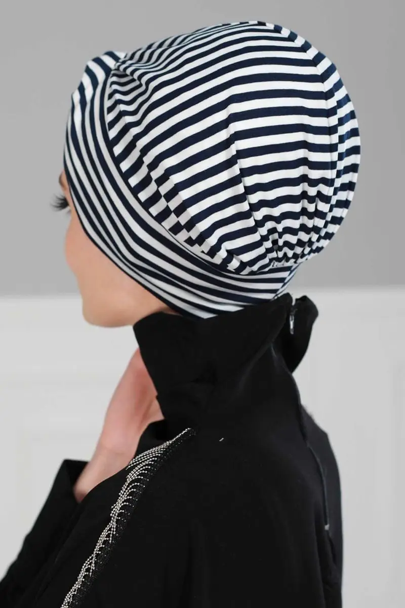 Mihrace Combed Striped Bone Navy Blue