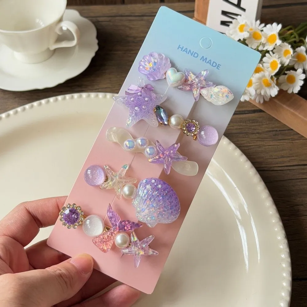 

New Candy Color Hair Clips Mermaid Sweet Hairpins Seashell Starfish Hair Side Clips Girls