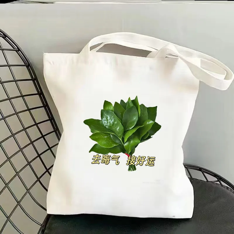 Pomelo deja un barrido de buena suerte, bolso de lona de un solo hombro, palabras interesantes, bolso Cram abstracto, bolso de trabajo, escuela, diario