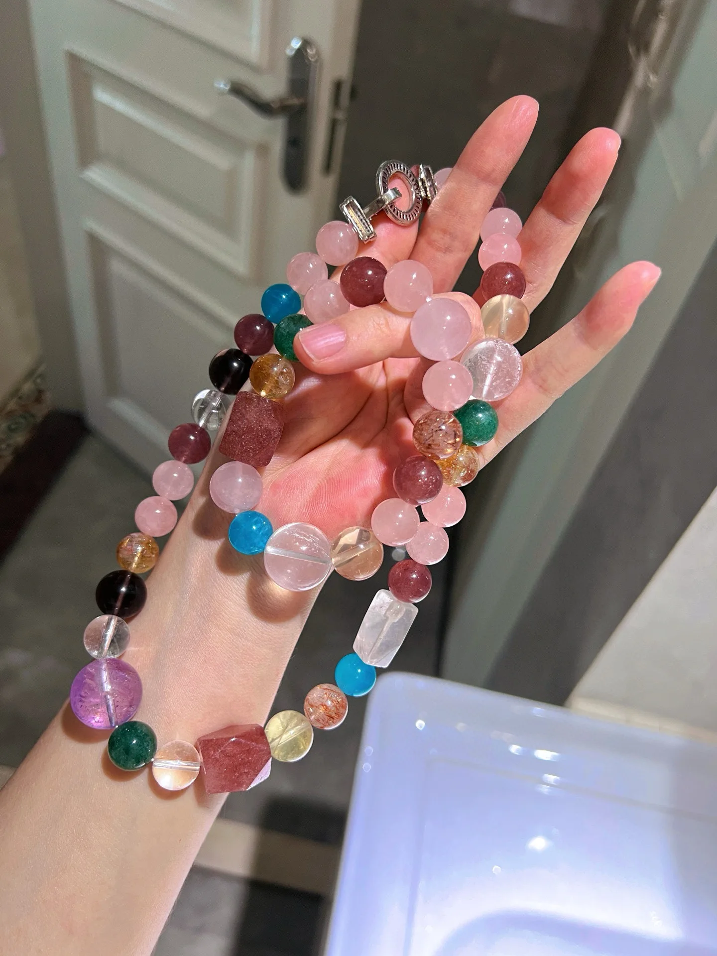 SET Jewelry Citrine Amazonite Amethyst super7 pink rose quartz round Necklace bracelet High End Women's Wedding Party view 3