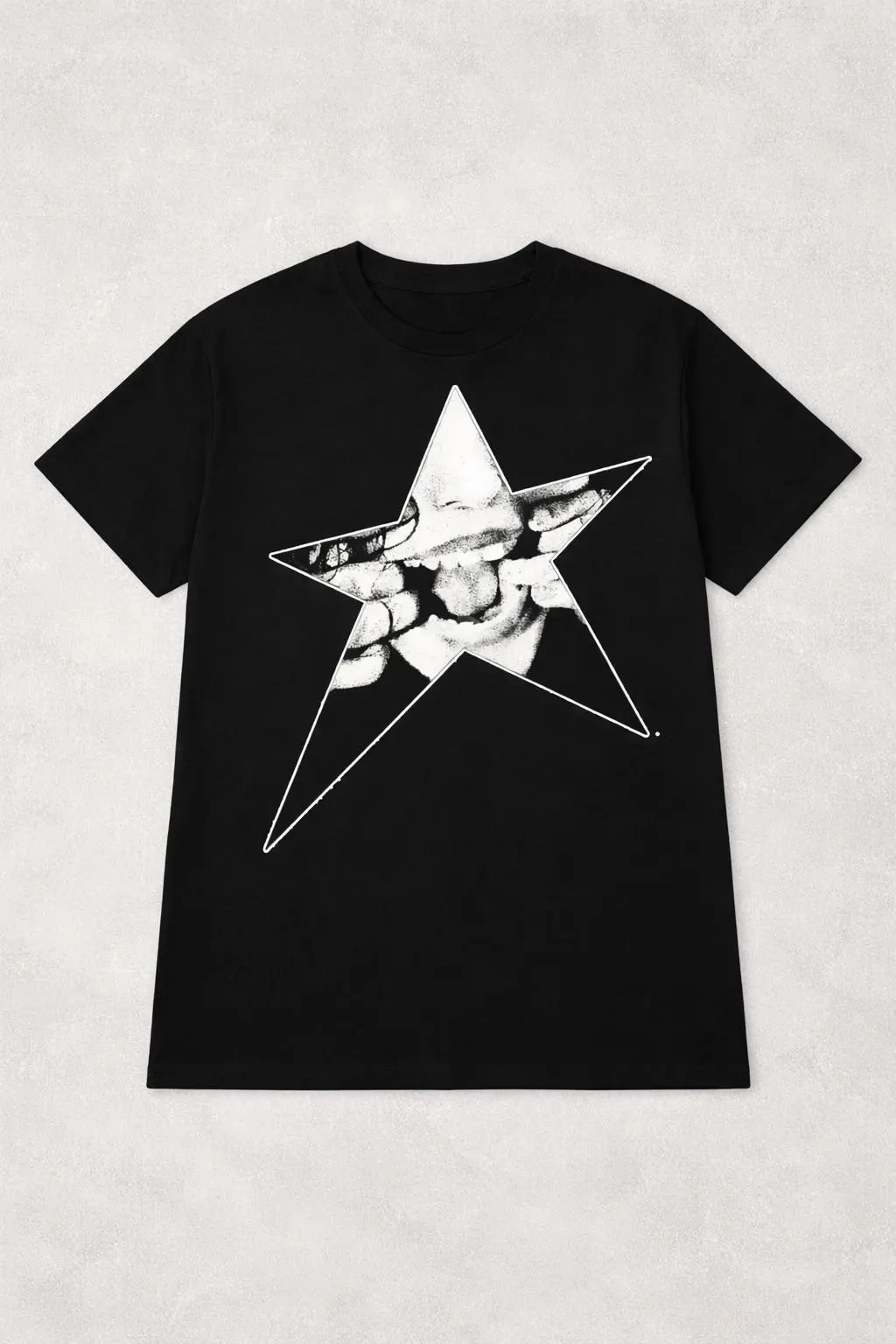 Dark Star Graphic T-Shirt – Abstract Skull Face Print – Black and White Avant-garde Tee – Grunge Streetwear Short Sleeve Top