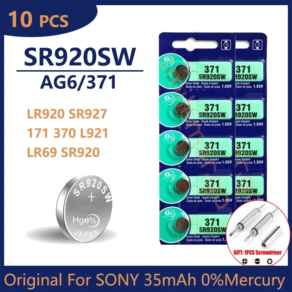 10PCS Original For SONY AG6 371 SR920SW LR920 SR927 171 370 L921 LR69 SR920 Button Batteries For Watch Toys Remote Cell Coin