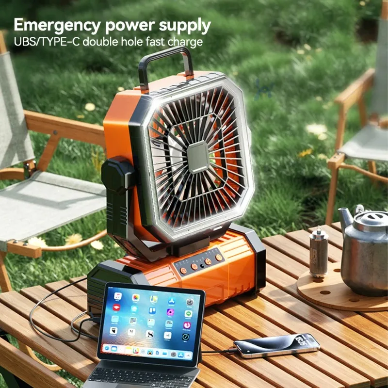 Camping Ceiling Fan 20000Mah Rechargeable Camping Circulator with Light and Remote Control Cool Air Circulation Camping Fan