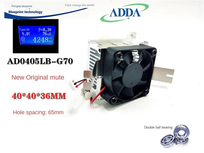 

New Mute Adda 4010 with Cooling Fin 5V Double Ball Bearing USB Hole Distance 65mm Cooling Fan 40*40*10MM