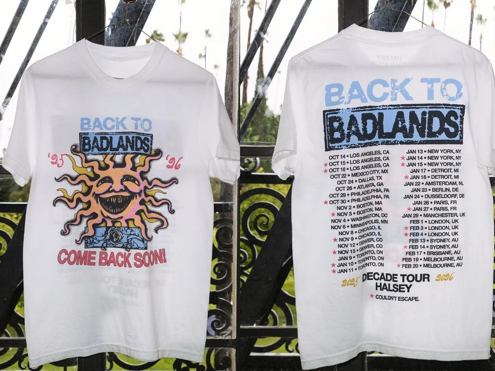 Halsey العودة إلى Badlands Merch جولة عشرة سنوات 2025-2026 مريحة وعالية الجودة قصيرة الأكمام القطن الخالص تي شيرت مطبوع #1