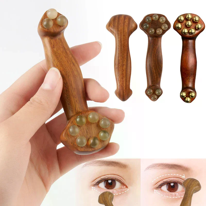 

Double Ended Facial Fascia Lifting Tool With 11 Brass Gold Bead Sandalwood Cheek Eyes Beauty Massage Gua Sha Stick Point Relax